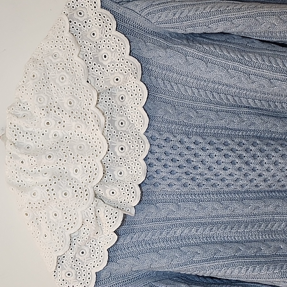 Sea NY Melanie cable-knit cropped cardigan light blue wool Broderie Collar XS - Picture 13 of 16